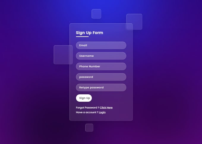 I will create responsive glassmorphism login and signup form