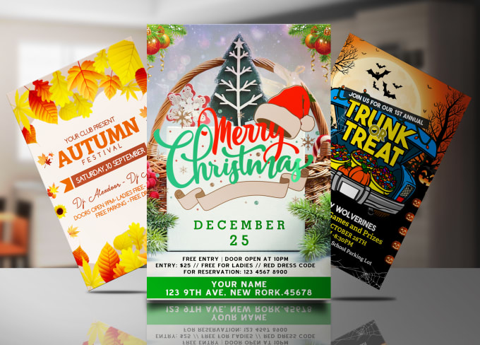 I will do halloween, thanksgiving, black friday, christmas, autumn flyer