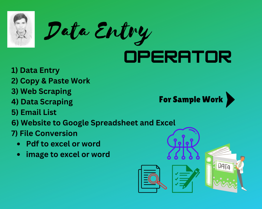 I will do data entry, web data scraping, email list and data conversion in excel, sheet