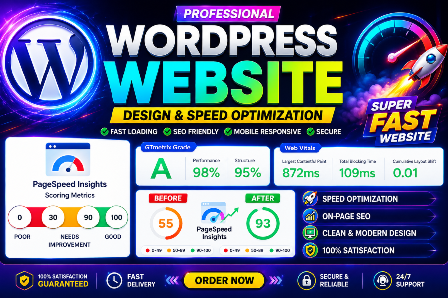 WordPress Website Speed Optimization, 90+ Score & Ranking Website