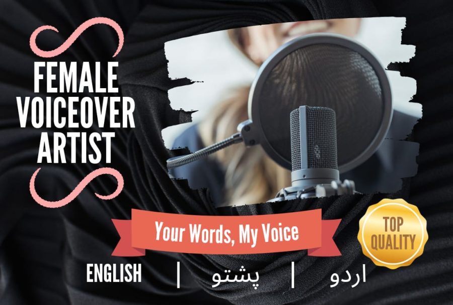 I will record pro,studio quality female voice over in urdu,English, pashto