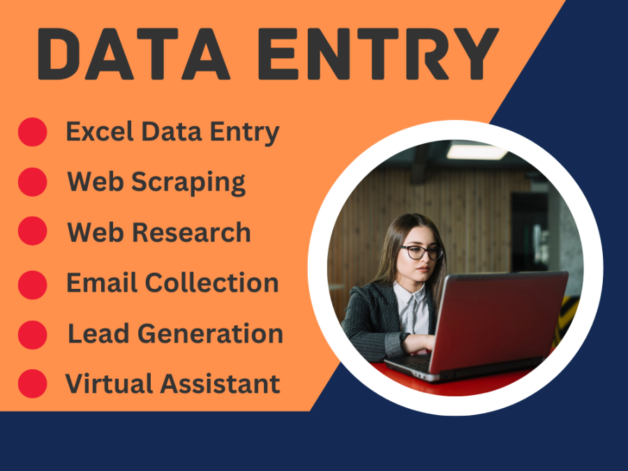 Data entry, Virtual assistant, web research, and email collection