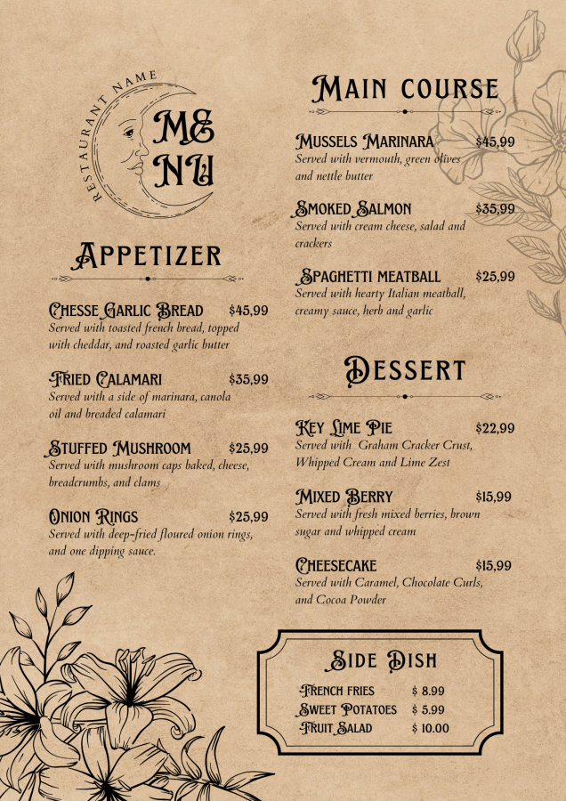 I will design an attractive and unique food menu, restaurant menu and other types of menu