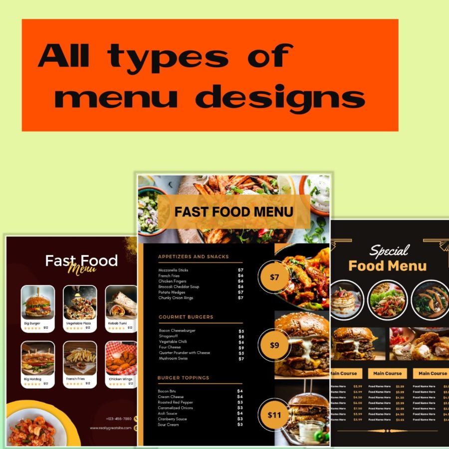 I will design an attractive and unique food menu, restaurant menu and other types of menu