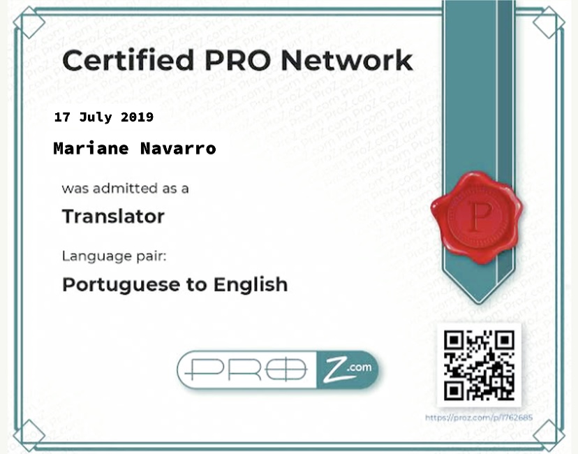 Translator Certified Portuguese, English, Spanish, French 