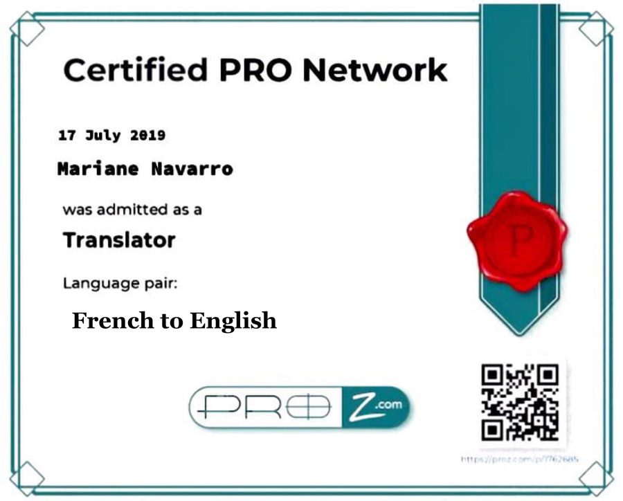 Translator Certified Portuguese, English, Spanish, French 