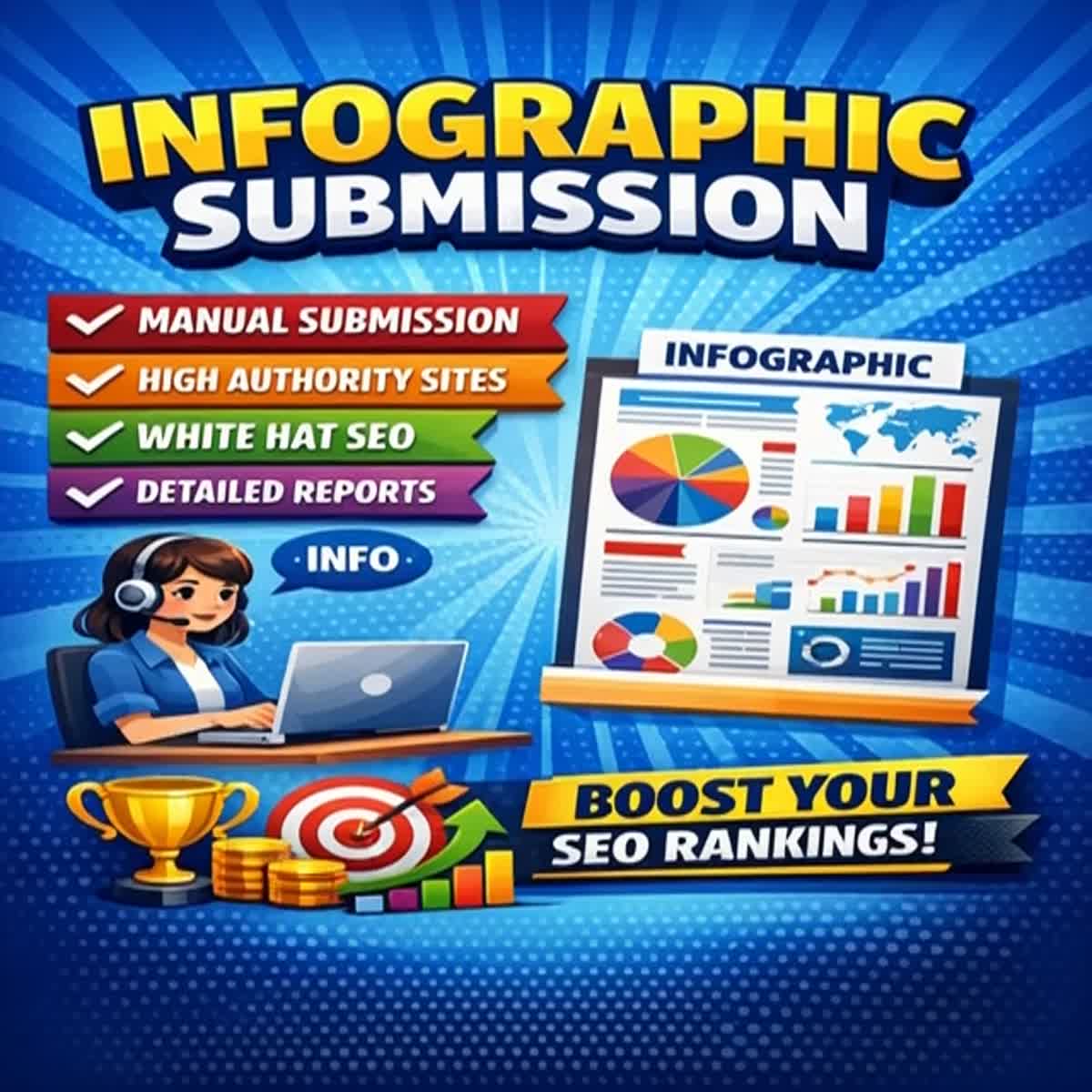 I will manually submit your infographic or image to 50 high authority sharing sites with report