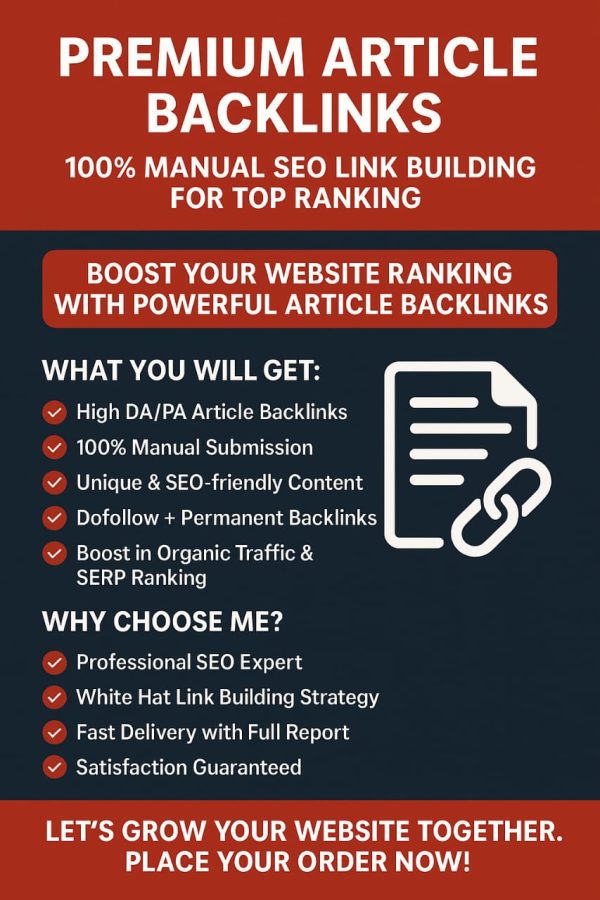 I Will Provide 100 High Quality SEO Optimized Article Backlinks for Top Google Rank