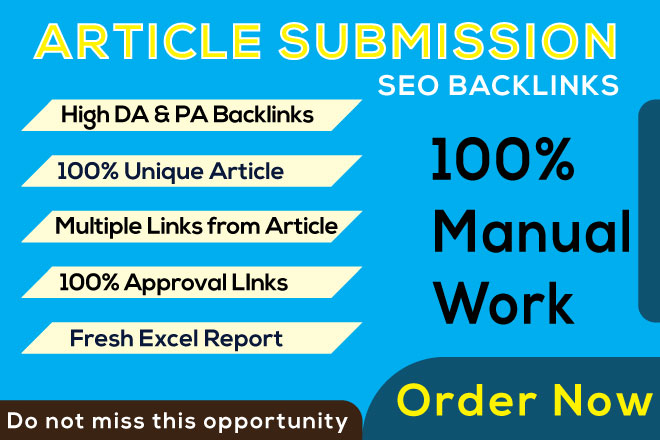 I Will Make 25 Manual Article Submission High Quality SEO backlinks 