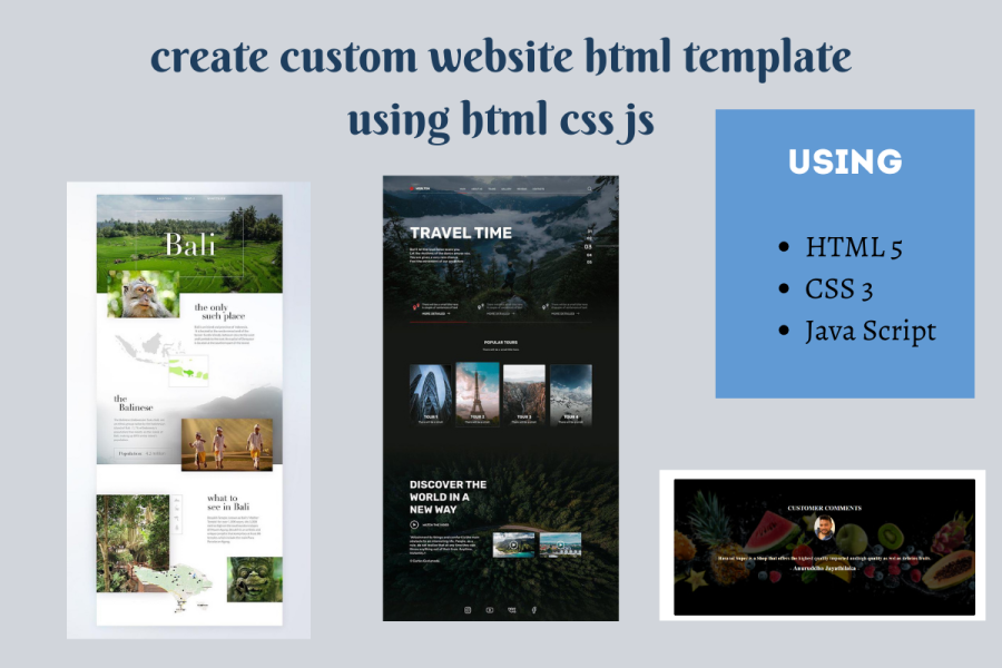 I will create custom website html template using html css js