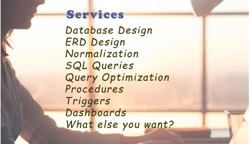 I will relational database design in access, mysql, sql, erd design