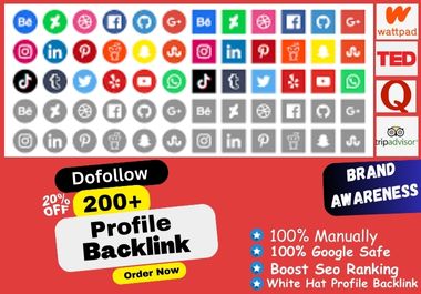 I Will DA up 50 to 90+ Profile Backlink - Total 100 Dofollow Social Media Profile Creation