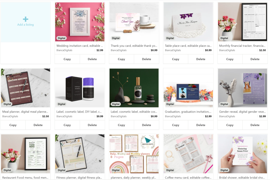 I will design and upload 10 digital products on your Etsy store with ON PAGE SEO.