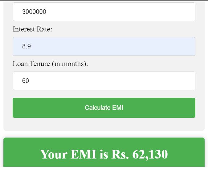 Loan EMI Calculator Web Tool built with HTML, CSS and JS || Minimalist Loan Calculator ||