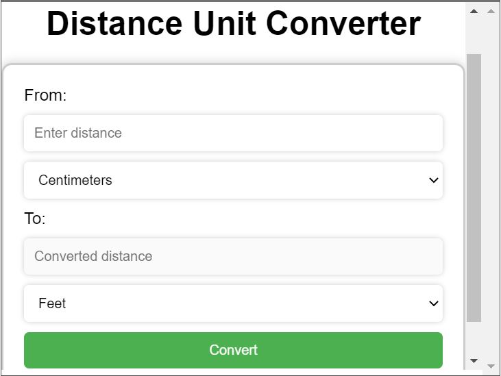 Distance Unit Converter Tool for your Web Application built with HTML, CSS and JS