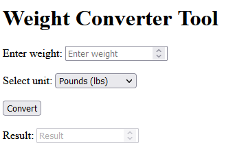 simple weight converter tool script in HTML