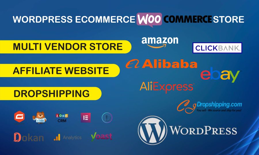 WordPress woocommerce store, affiliate site, multivendor site, dropshipping