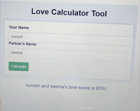 FIND TRUE LOVE CALCULATOR HTML CODE WITH JS