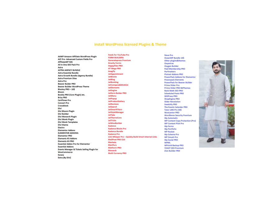 I will install WordPress licensed Plugins & Theme (Elementor pro, Astra pro, YOAST SEO etc.)