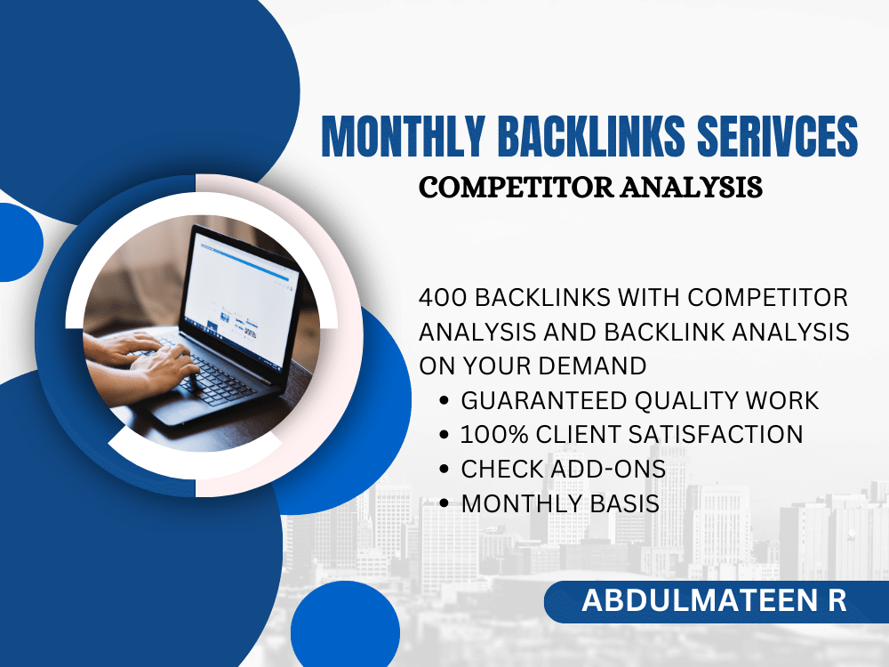 You will get monthly backlinking services with competitor analysis to TOP rank in SERP