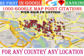 I will Pin 75000 google maps for local seo citations, USA uk canada aus uae india