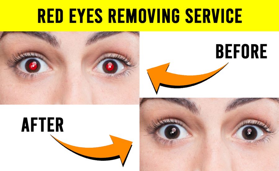 I will remove red eye, red eye removal within 30 minutes