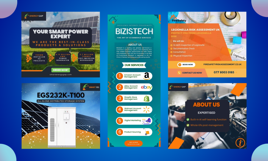 Social media posts,  banners,  videos,  blog images,  anything using canva