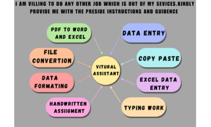 virtual assistant (data entry: copy paste typing work handwritten assignment 