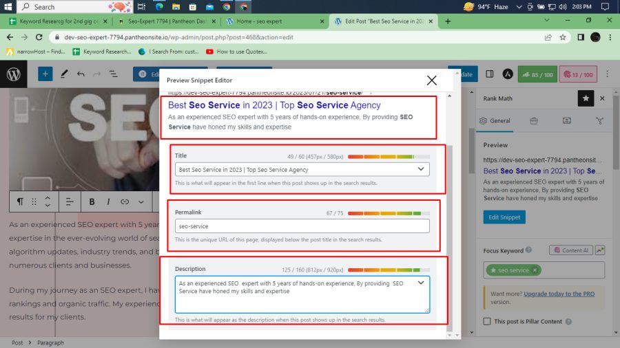 I will do wordpress on page seo with rankmath for website ranking