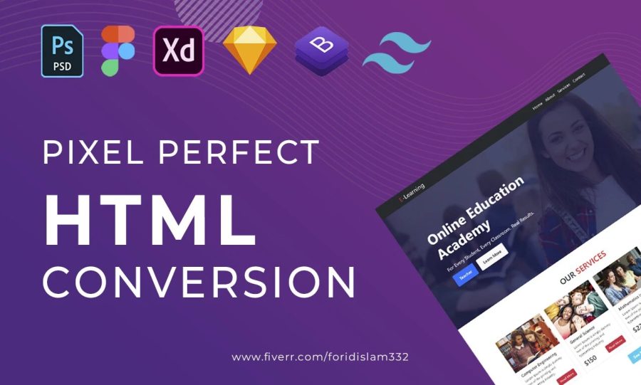 I will convert psd to html, figma to html, tailwind css, bootstrap responsive