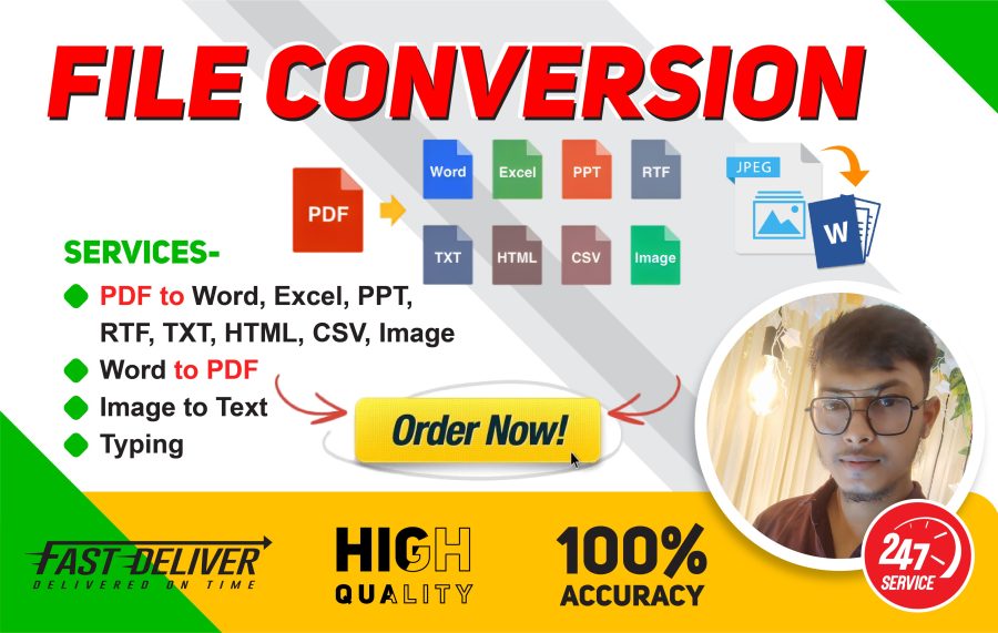 Expert File Conversion Services - PDF to Word, Excel, PPT, RTF, TXT, CSV, HTML, Image to Text