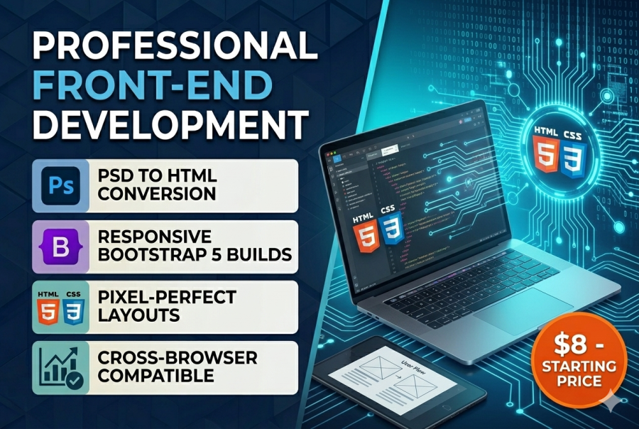 You will get PSD to HTML responsive bootstrap html css website | front-end web developer