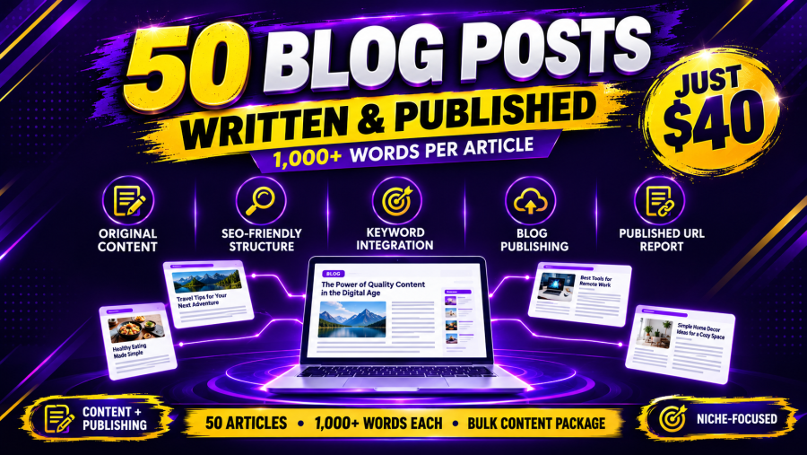 I Will Write and Publish 50 Blog Posts on Your Website With 1000+ Words Each Article