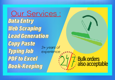 Do professional data entry, web scraping, B2B lead generation, PDF to Excel conversion