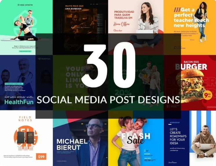 You will get 30 unique social media posts designs, Instagram posts etc.)