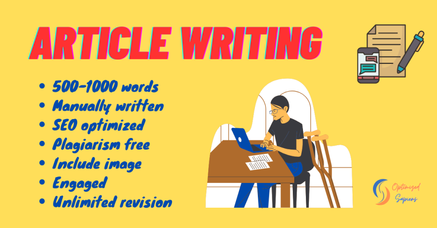 I can write well researched and SEO optimized 500+ words articles, Quick Turnaround.