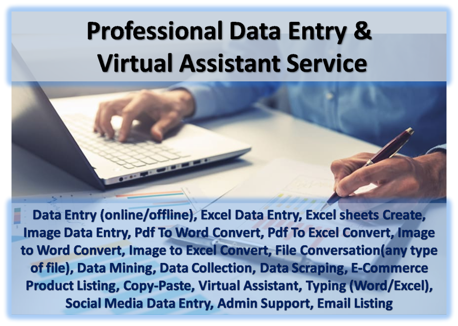 Professional Virtual Assistant & Data Entry, Typing, Copy and Paste works offered
