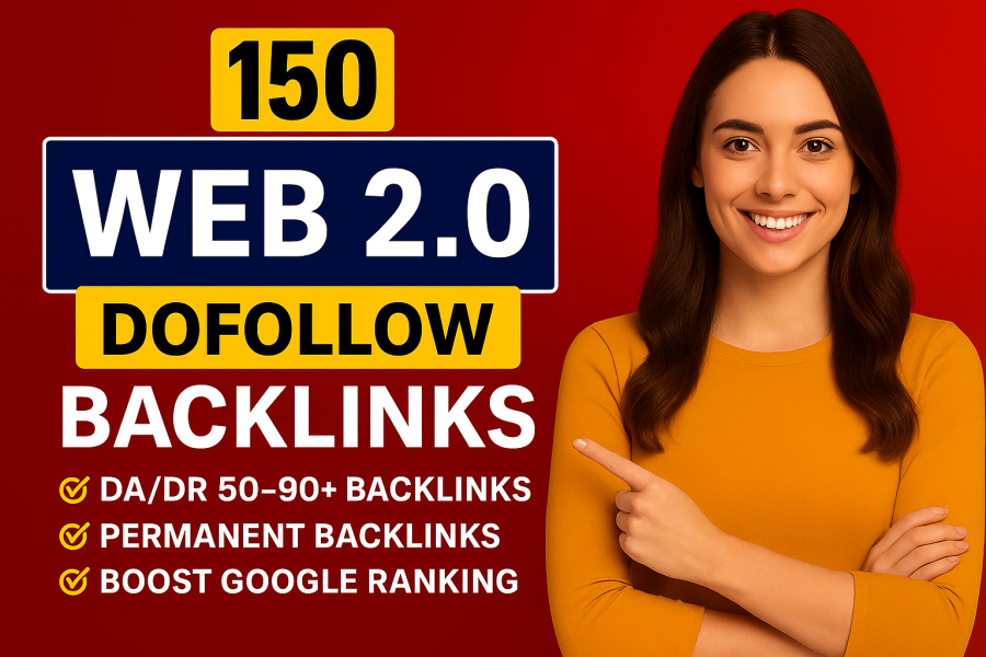 Get Manual 150 Web 2.0 Backlinks on High Authority DA/DR 50- 90+ Sites with Dofollow SEO Backlinks
