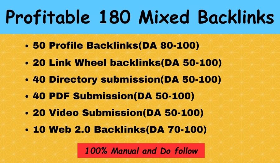  Manually Create 180 SEO Mixed Backlinks Help to Google Ranking Website Traffic