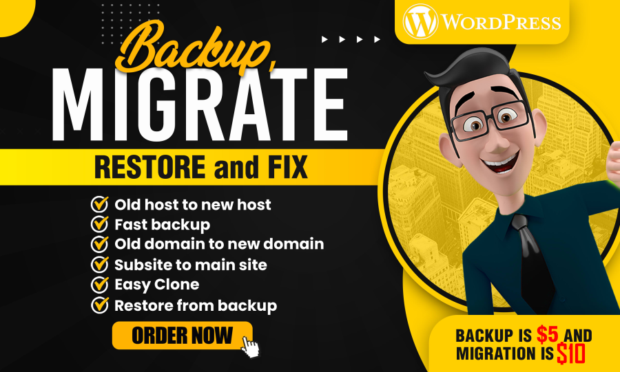 I will transfer, backup, move, migrate wordpress website