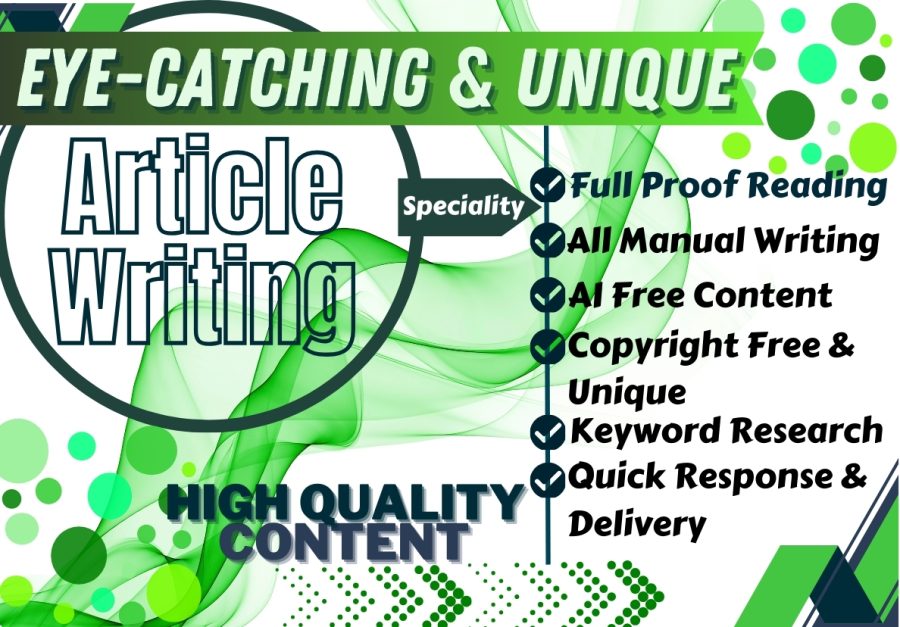 Manual Article writing - Copyright & AI free, (special offer) eye-catching & unique