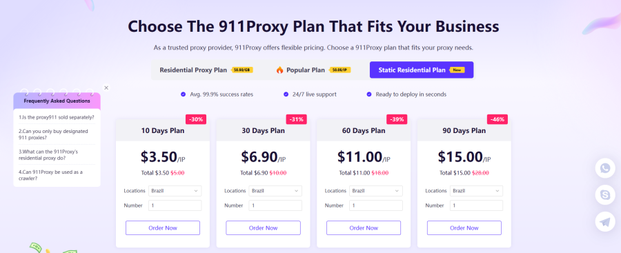 911PROXY-Professional Residential Proxy Provider Worldwide-Static Residential Plan