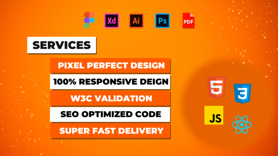 I will convert psd to html, figma to html / React Js, pdf or xd to html css bootstrap website