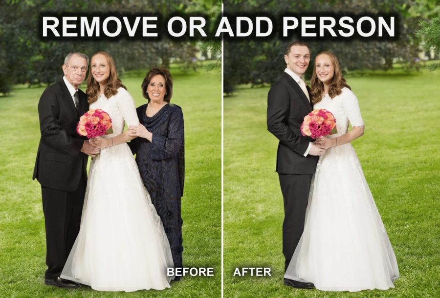 I will add or remove person, objects, change background using photoshop, pro editor.