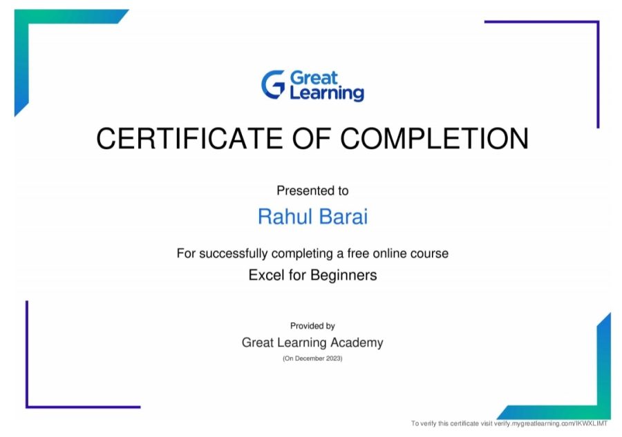 I am a Data Entry Expert.I am certified from Great Learning ✅