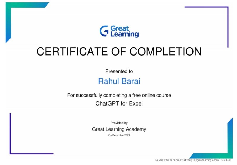 I am a Data Entry Expert.I am certified from Great Learning ✅