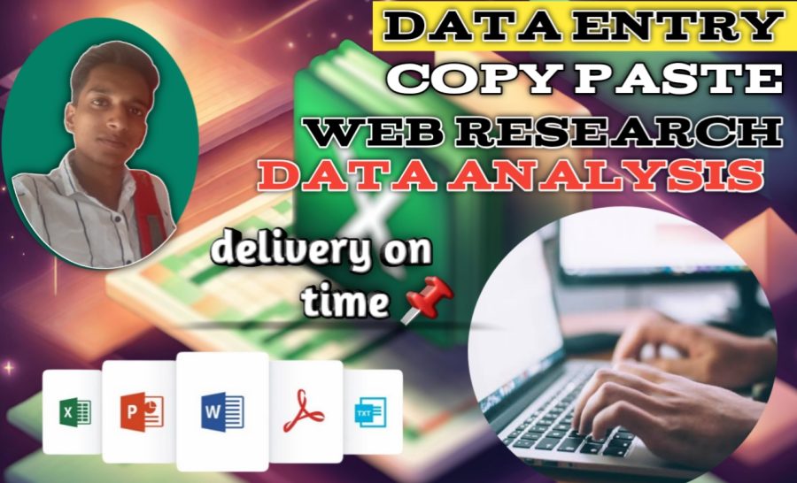 I will do work fast and accurate data entry, typing, web research, data analysis. 