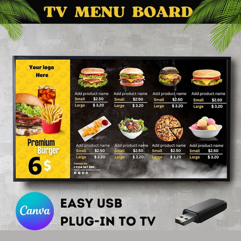 Modern TV Menu Board for Restaurant