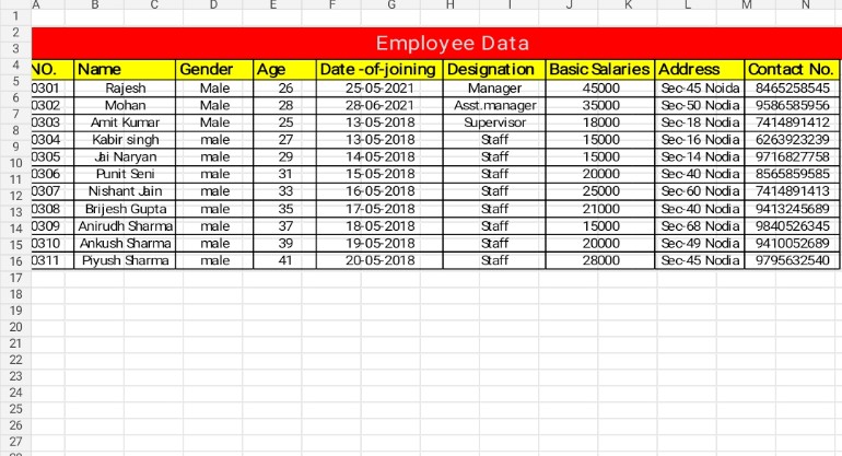 we create data on ms office at sort time