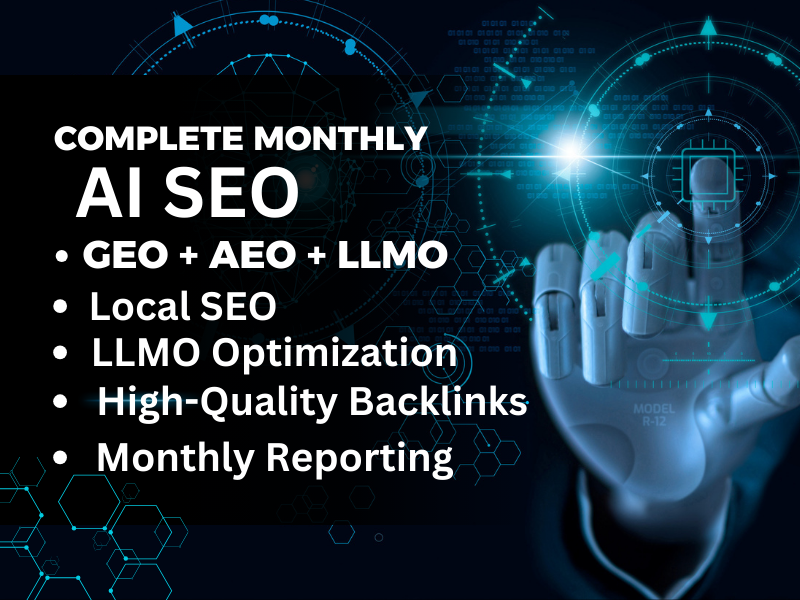 Complete Monthly AI SEO with GEO + AEO + LLMO | On-Page, Off-Page & Stie Optimization